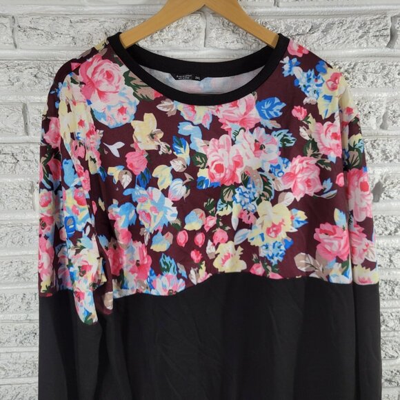 Shein Curve Women Sweatshirt 3XL Plus Pink Black Floral Cotton Blend SWE77E - Picture 3 of 10